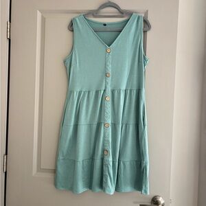 Sleeveless Teal Button-Down Dress